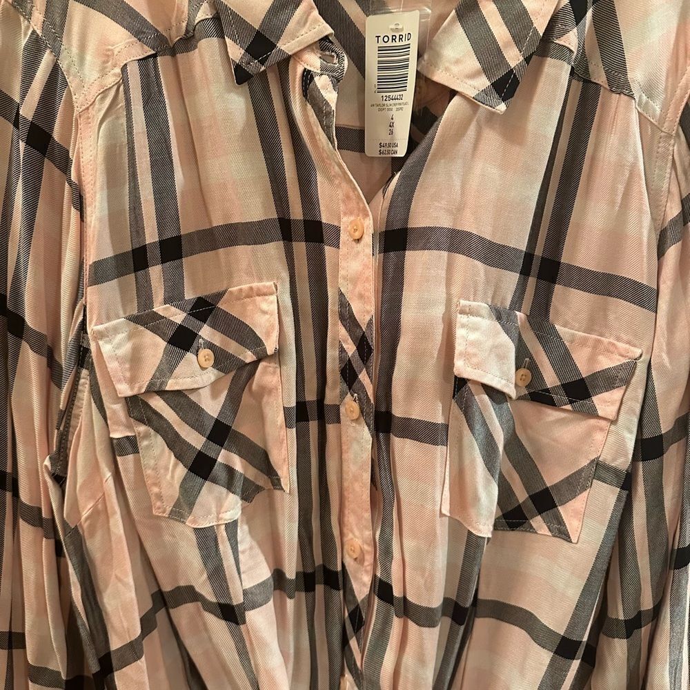 Torrid Pink Plaid Button Down Shirt - Picture 3 of 5